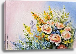 Постер Букет летних цветов на голубом
