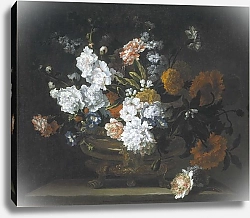 Постер Моннуайе Жан-Батист Пионы,гвоздики и маки в бронзовой вазе