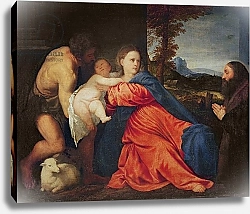 Постер Тициан (Tiziano Vecellio) Virgin and Infant with Saint John the Baptist and Donor