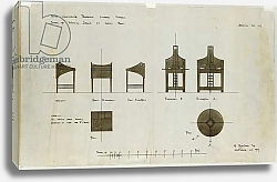 Постер Макинтош Чарльз Designs for writing desks shown in front and side elevations, for the Ingram Street Tea Rooms, 1909