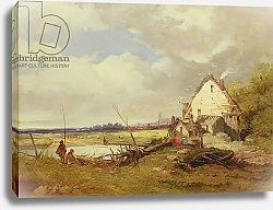 Постер Холланд Джеймс Anglers by a Cottage on a River Bank