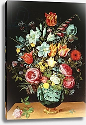 Постер Марлье Филип A Still Life of Flowers in a Porcelain Vase Resting on a Ledge
