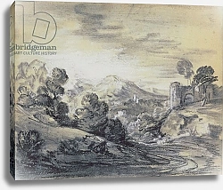 Постер Гейнсборо Томас Wooded Landscape with Castle, c.1785-88