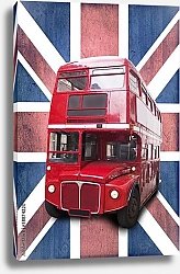 Постер Красный автобус на фоне флага