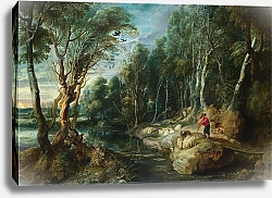 Постер Рубенс Петер (Pieter Paul Rubens) Пастух со своим стадом в лесном пейзаже