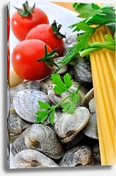 Постер Ингредиенты для спагетти с моллюсками