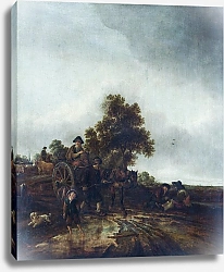 Постер Пейзаж с крестьянами и телегой