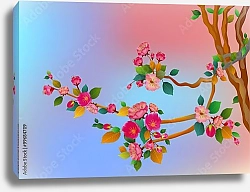 Постер Ветка цветущей сакуры в векторе