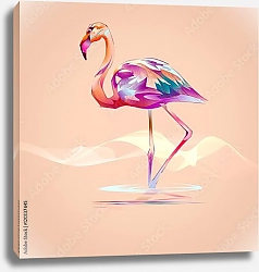 Постер Фламинго на оранжевом фоне