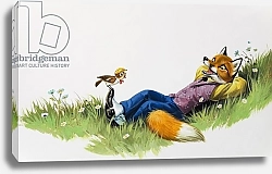Постер Ливраджи Вирджинио (дет) Bird perching on the foot of a Fox, illustration from 'Brer Rabbit'
