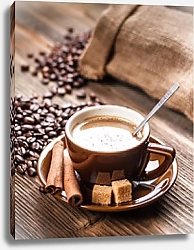 Постер Чашка капучино с корицей и коричневым сахаром