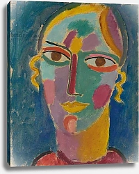 Постер Явленский Алексей Mystical Head: Woman's Head on a Blue Background, c. 1917