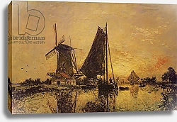 Постер Джонкинд Йохан In Holland, Boats near a Windmill, 1868