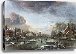 Постер Ван дер Ниер Замерзжая река рядом с вечерним городом