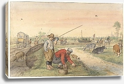 Постер Аверкамп Хендрик Landscape with Two Eel Fishermen by a Ditch