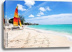 Постер Барбадос, парусник на пляже