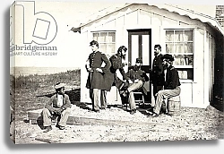 Постер Американский фотограф Five Civil War soldiers gathered on dirt porch outside home