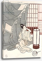Постер Харунобу Сузуки Young woman kneeling by her mosquito net, 1766