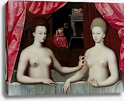 Постер Школа: Фонтенбло 16в. Gabrielle d'Estrees and her sister, the Duchess of Villars, late 16th century