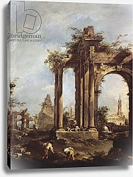 Постер Гварди Франческо (Francesco Guardi) Capriccio with Roman Ruins, a Pyramid and Figures, 1760-70