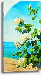 Постер Куст белых роз на фоне моря