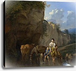 Постер Дуджардин Карел Женщина и мальчик с животными
