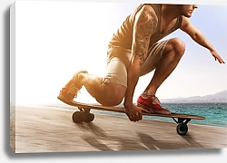 Постер Скейтбордист на берегу 