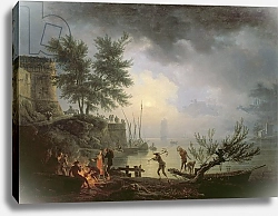 Постер Верне Клод Sunrise, A Coastal Scene with Figures around a Fire, 1760