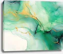 Постер Abstract green with gold ink art 6