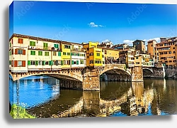 Постер Италия. Флоренция. Мост Понте-Веккьо через реку Арно на закате