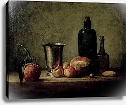 Постер Шарден Жан-Батист Still-life with Silver Beaker, Fruit and Bottles on a Table