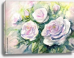 Постер Букет белых роз крупным планом, акварель