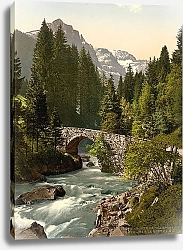 Постер Швейцария. Город Шампери, мост через реку
