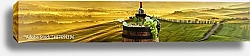Постер Натюрморт с вином и виноградом на фоне Тосканских полей