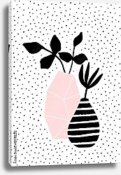 Постер Розовая и полосатая ваза с ветвями