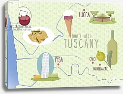 Постер Хантли Клэр (совр) Map of Lucca and Pisa, Tuscany, Italy