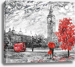Постер Лондонский чёрно-белый пейзаж с красными элементами