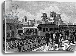 Постер Школа: Французская Overview of the Elevated Railroad station and electric train in New York, USA. Engraving in “” La Nature. Revue des sciences et de ses applications aux arts et a l'industrie”, 1886.
