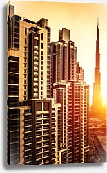 Постер Дубай, небоскребы на закате