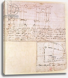 Постер Микеланджело (Michelangelo Buonarroti) W.23r Architectural sketch with notes