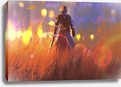 Постер Воин с мечом в поле