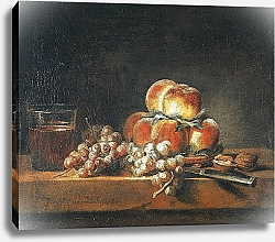 Постер Шарден Жан-Батист Still Life of Peaches, Nuts, Grapes and a Glass of Wine, 1758