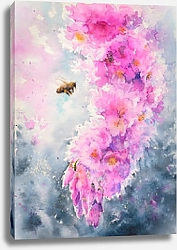 Постер Пчела летает на розовой вишней