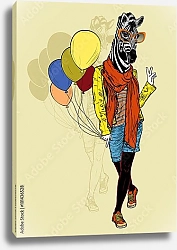 Постер Забавная зебра с воздушными шарами