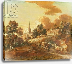 Постер Гейнсборо Томас An Imaginary Wooded Village with Drovers and Cattle, c.1771-72
