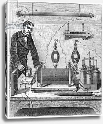 Постер Школа: Французская Ruhmkorff inductor - The induction coil by Ruhmkorff - Engraving in “” Sciences made available to everyone - physics and chemistry”” by Alexis Clerc - End 19th century - Private collection