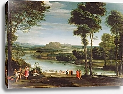 Постер Доменикино Landscape with St. John Baptising, c.1610-20