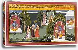 Постер Школа: Индийская 18в Kama and Rati Witness the Reunion of Krishna and Radha, Page from a Gita Govinda Series, 1714