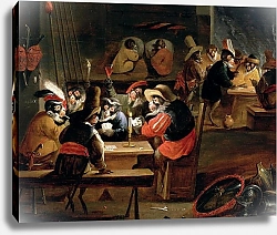 Постер Кессель Фердинанд Monkeys in a Tavern, detail of the card game