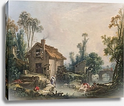 Постер Буше Франсуа (Francois Boucher) Пейзаж с водяной мельницей
